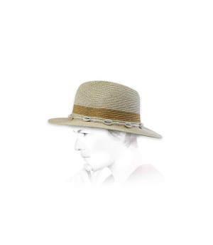 chapeau paille coquillages Fedora shiny melange linen gold